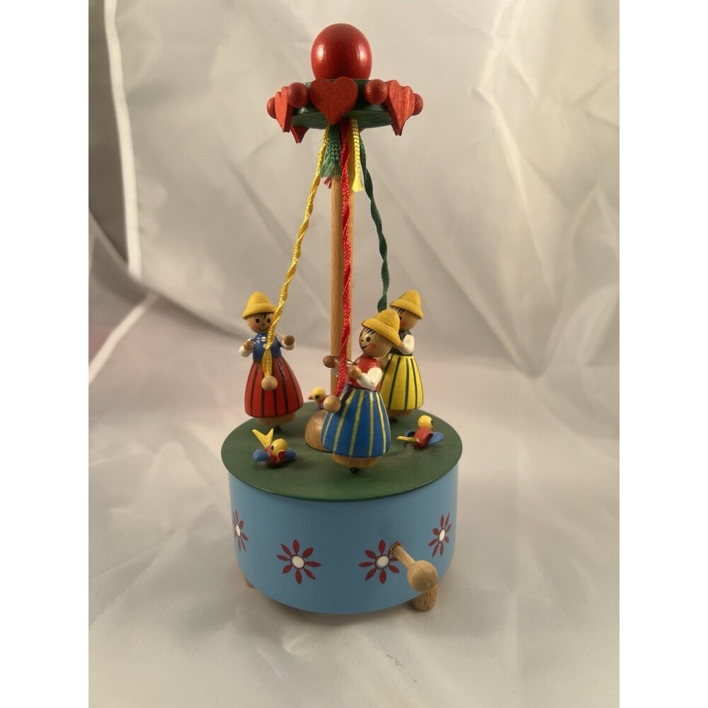 Vintage Steinbach Wooden Music Box Maypole Dancers Liechtensteiner Polka Germany